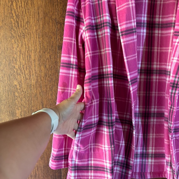 Muk Luks Pink Plaid Fleece Robe Cozy Comfort Open Front Loungewear - Picture 4 of 4